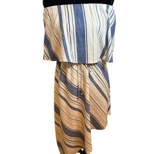 Gibson Latimer | Blue & Cream Off-the-Shoulder Asymmetrical Sundress | Sz M